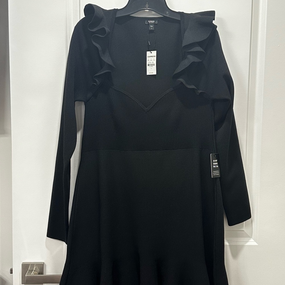 Express Black Long Sleeve Ruffle Dress